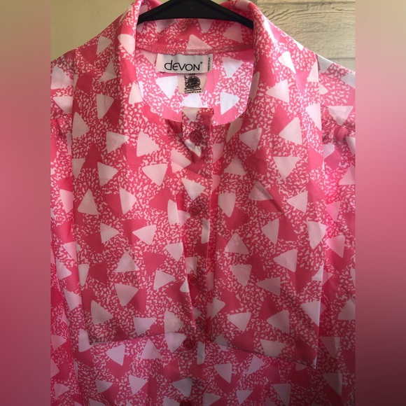 Vintage Funky Geometric 70s/80s Pink Button Up Long Sleeve Top by Devon - Picture 5 of 7